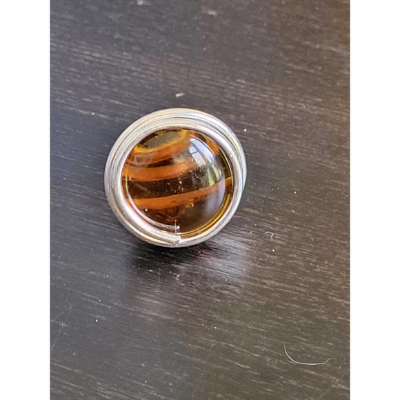 Ocean Glass Candy Cocktail Statement Wrapped Rings Silver Amber Size 7 - Picture 1 of 2